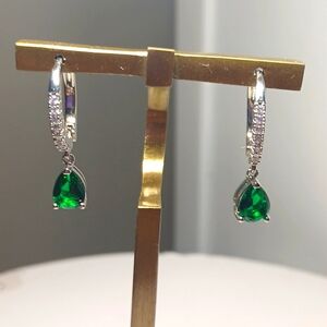 925 silver Cubic Zirconia And Emerald Crystal Woman Earrings